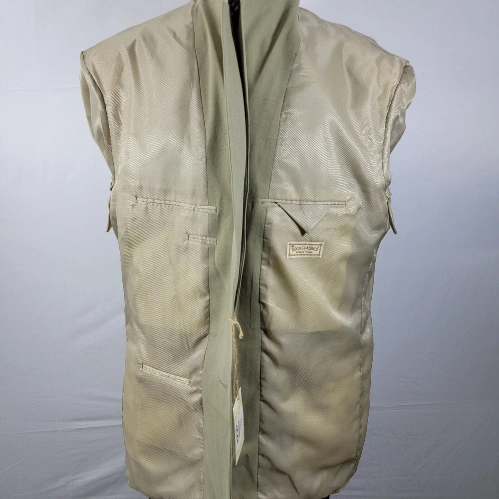 Boca Classics Island Wear Men's Sport Coat Two Button Beige Herringbone Silk 48L